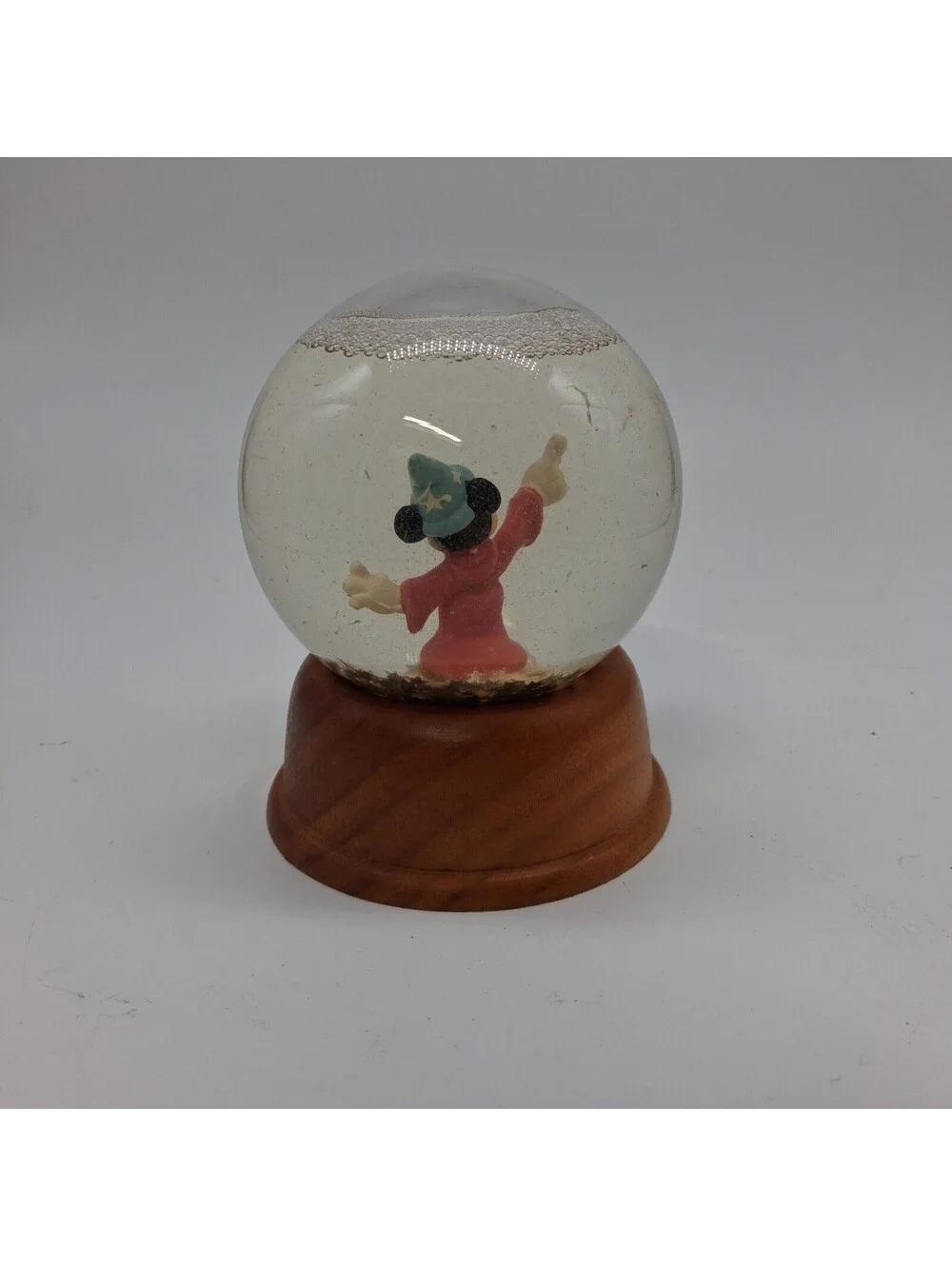 Disney Fantasia Sorcerer Mickey Mouse Snow Globe Wood Base Vintage Collectible